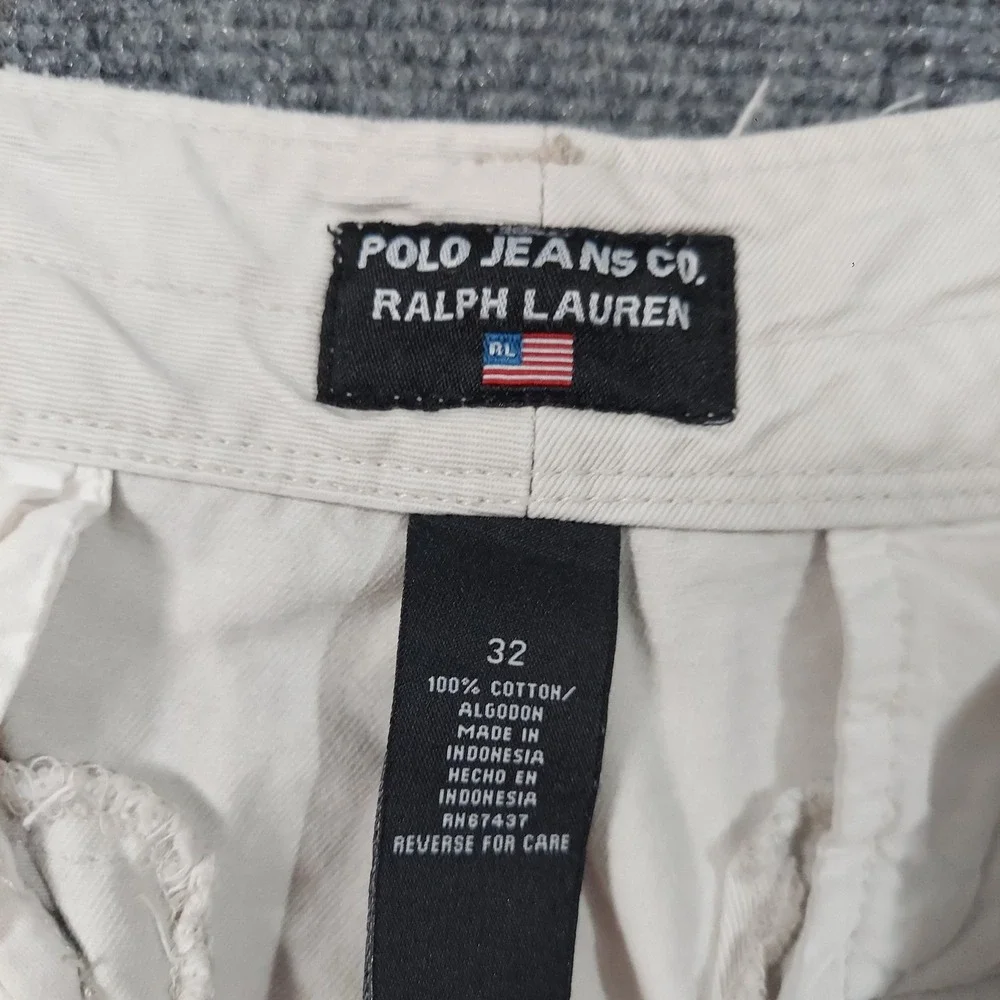 Vintage Polo Jeans Co. Ralph Lauren Cargo Shorts Mens 32 Beige Canvas Distressed
